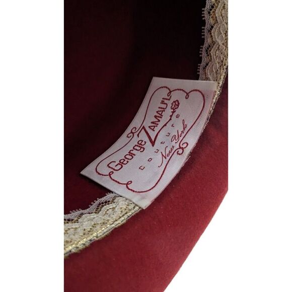 George‎ Zamau'l Couture Ladies Cartwheel Red Felt Hat Rhinestones 57cm - Picture 7 of 7